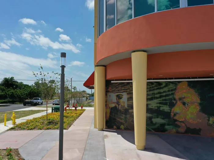 Larcenia J. Bullard Plaza exterior and aerial view