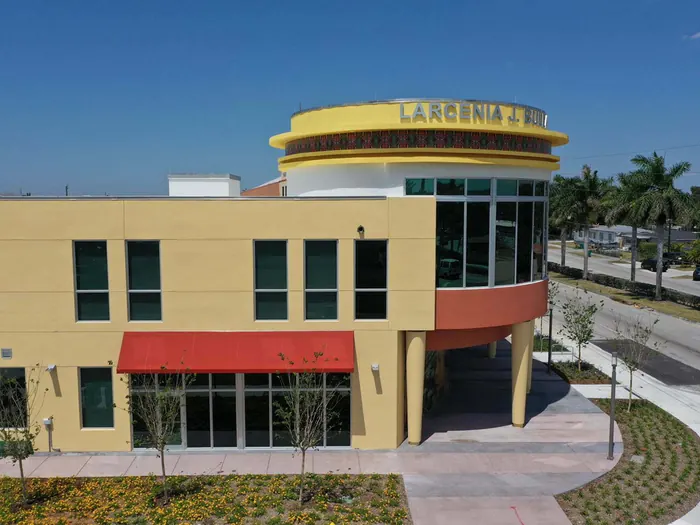 Larcenia J. Bullard Plaza exterior and aerial view