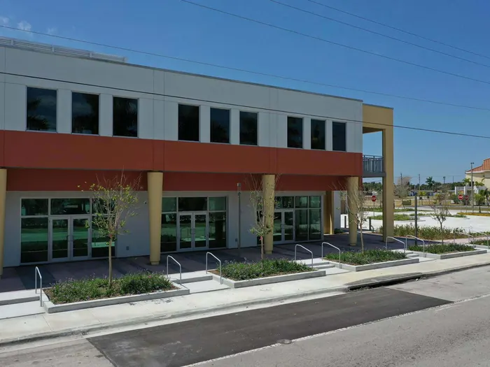 Larcenia J. Bullard Plaza exterior and aerial view